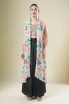 Samyukta Singhania_Black Chiffon, Georgette Embroidery Round , Open Cape And Palazzo Set _Online_at_Aza_Fashions
