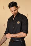 S&N By Shantnu Nikhil_Black Rayon Embroidery Slim-fit Shirt_Online_at_Aza_Fashions