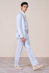 S&N By Shantnu Nikhil_Blue Linen Embroidery Light Minimalist Blazer _Online_at_Aza_Fashions