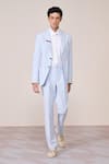 Buy_S&N By Shantnu Nikhil_Blue Linen Embroidery Light Minimalist Blazer _at_Aza_Fashions