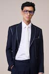 Shop_S&N By Shantnu Nikhil_Navy Rayon Designer Blazer _Online_at_Aza_Fashions