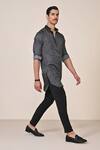 S&N By Shantnu Nikhil_Gray Silk, Twill Crystals Grey Leopard Print Kurta _Online_at_Aza_Fashions