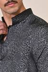 Shop_S&N By Shantnu Nikhil_Gray Silk, Twill Crystals Grey Leopard Print Kurta _Online_at_Aza_Fashions
