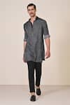 Buy_S&N By Shantnu Nikhil_Gray Silk, Twill Crystals Grey Leopard Print Kurta _at_Aza_Fashions