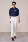 Buy_S&N By Shantnu Nikhil_Navy Viscose Embroidery Crest Shirt _at_Aza_Fashions