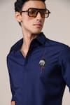 S&N By Shantnu Nikhil_Navy Viscose Embroidery Slim-fit Shirt _at_Aza_Fashions