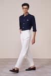 S&N By Shantnu Nikhil_Navy Cotton Embroidery Nehru Collar Shirt _Online_at_Aza_Fashions