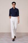 Buy_S&N By Shantnu Nikhil_Navy Cotton Embroidery Nehru Collar Shirt _at_Aza_Fashions