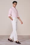 S&N By Shantnu Nikhil_Pink Cotton Embroidery Classic Faux Leather Crest Shirt _Online_at_Aza_Fashions