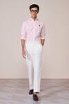 Buy_S&N By Shantnu Nikhil_Pink Cotton Embroidery Classic Faux Leather Crest Shirt _at_Aza_Fashions