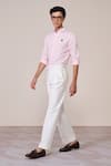 Buy_S&N By Shantnu Nikhil_Pink Cotton Embroidery Classic Faux Leather Crest Shirt _Online_at_Aza_Fashions