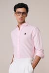 Shop_S&N By Shantnu Nikhil_Pink Cotton Embroidery Classic Faux Leather Crest Shirt _Online_at_Aza_Fashions
