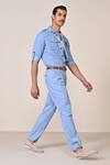 Shop_S&N By Shantnu Nikhil_Blue Embroidery Light Denim Utility Shirt _Online_at_Aza_Fashions