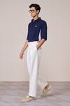 S&N By Shantnu Nikhil_Navy Rayon Embroidery Color-block Shirt _Online_at_Aza_Fashions