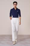 Buy_S&N By Shantnu Nikhil_Navy Rayon Embroidery Color-block Shirt _at_Aza_Fashions