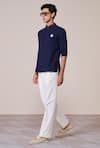 Shop_S&N By Shantnu Nikhil_Navy Rayon Embroidery Designer T-shirt _Online_at_Aza_Fashions