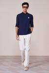 Buy_S&N By Shantnu Nikhil_Navy Rayon Embroidery Designer T-shirt _at_Aza_Fashions