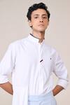 Shop_S&N By Shantnu Nikhil_Off White Bamboo Embroidery Designer Shirt With Faux Leather Collar _Online_at_Aza_Fashions