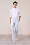 Buy_S&N By Shantnu Nikhil_Off White Bamboo Embroidery Designer Shirt With Faux Leather Collar _at_Aza_Fashions