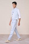 S&N By Shantnu Nikhil_Blue Linen Embroidery Light Minimalist Waistcoat _Online_at_Aza_Fashions