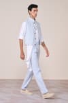 Buy_S&N By Shantnu Nikhil_Blue Linen Embroidery Light Minimalist Waistcoat _Online_at_Aza_Fashions