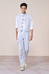 Buy_S&N By Shantnu Nikhil_Blue Linen Embroidery Light Minimalist Waistcoat _at_Aza_Fashions