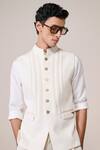 S&N By Shantnu Nikhil_Off White Twill, Silk Embroidery Sartorial Nehru Jacket _Online_at_Aza_Fashions