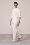 Shop_S&N By Shantnu Nikhil_Off White Twill, Silk Embroidery Sartorial Nehru Jacket _Online_at_Aza_Fashions