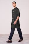 S&N By Shantnu Nikhil_Green Rayon, Spandex Military Minimalist Kurta _Online_at_Aza_Fashions