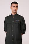 Shop_S&N By Shantnu Nikhil_Green Rayon, Spandex Military Minimalist Kurta _Online_at_Aza_Fashions
