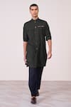 Buy_S&N By Shantnu Nikhil_Green Rayon, Spandex Military Minimalist Kurta _at_Aza_Fashions