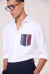 Shop_S&N By Shantnu Nikhil_Off White Tencel, Rayon, Spandex Embroidery Striped Pocket Shirt _Online_at_Aza_Fashions