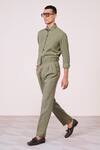 S&N By Shantnu Nikhil_Olive Green Linen Machine Embroidered Shirt _Online_at_Aza_Fashions