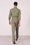 Shop_S&N By Shantnu Nikhil_Olive Green Linen Machine Embroidered Shirt _at_Aza_Fashions