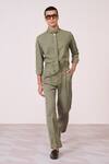 Buy_S&N By Shantnu Nikhil_Olive Green Linen Machine Embroidered Shirt _at_Aza_Fashions