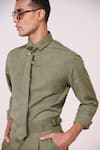 Shop_S&N By Shantnu Nikhil_Olive Green Linen Machine Embroidered Shirt _Online_at_Aza_Fashions
