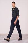 S&N By Shantnu Nikhil_Green Tencel, Rayon, Spandex Embroidery Military Color-block Shirt _Online_at_Aza_Fashions