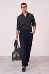 Buy_S&N By Shantnu Nikhil_Green Tencel, Rayon, Spandex Embroidery Military Color-block Shirt _at_Aza_Fashions