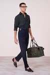 Buy_S&N By Shantnu Nikhil_Green Tencel, Rayon, Spandex Embroidery Military Color-block Shirt _Online_at_Aza_Fashions