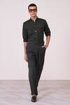 Buy_S&N By Shantnu Nikhil_Green Tencel, Rayon, Spandex Embroidery Military Honeycomb Shirt _at_Aza_Fashions