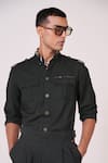 Shop_S&N By Shantnu Nikhil_Green Tencel, Rayon, Spandex Embroidery Military Honeycomb Shirt _Online_at_Aza_Fashions