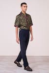 S&N By Shantnu Nikhil_Green Silk, Twill Embroidery Houndstooth Print Shirt _Online_at_Aza_Fashions