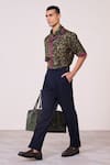Buy_S&N By Shantnu Nikhil_Green Silk, Twill Embroidery Houndstooth Print Shirt _Online_at_Aza_Fashions