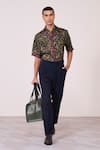 Buy_S&N By Shantnu Nikhil_Green Silk, Twill Embroidery Houndstooth Print Shirt _at_Aza_Fashions
