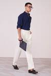 S&N By Shantnu Nikhil_Navy Rayon, Spandex Embroidery Shirt With Metallic Adamas Detailing _Online_at_Aza_Fashions