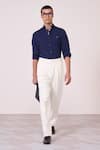 Buy_S&N By Shantnu Nikhil_Navy Rayon, Spandex Embroidery Shirt With Metallic Adamas Detailing _at_Aza_Fashions
