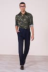 S&N By Shantnu Nikhil_Green Silk, Twill Embroidery Camo Printed Shirt _Online_at_Aza_Fashions