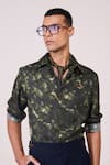 S&N By Shantnu Nikhil_Green Silk, Twill Embroidery Camo Printed Shirt _at_Aza_Fashions