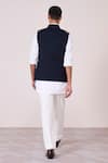 Shop_S&N By Shantnu Nikhil_Navy Rayon, Spandex, Tencel Faux Leather Accent Waistcoat _at_Aza_Fashions