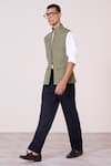 S&N By Shantnu Nikhil_Green Linen Embroidery Military Sartorial Waistcoat _Online_at_Aza_Fashions